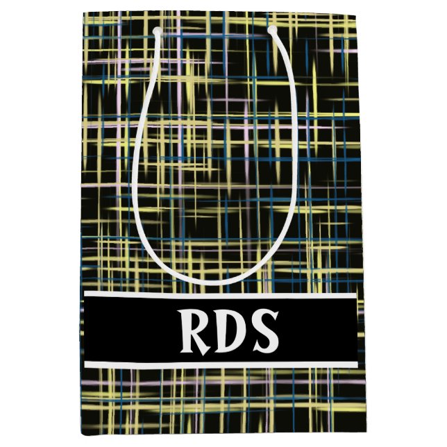 Gelbes Gitter Linien Art Muster Mittlere Geschenktüte (Vorderseite)