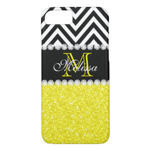 GELBES GLITZER-SCHWARZ-ZICKZACK MIT MONOGRAMM Case-Mate iPhone HÜLLE