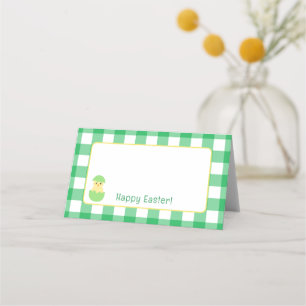 Gelbes glückliches Frühlingsküken Ostern B Grüne K Platzkarte