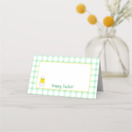 Gelbes glückliches Frühlingsküken Ostern grüne Kon Platzkarte