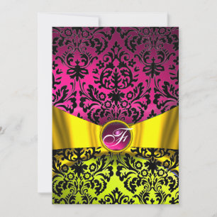 GELBES GOLD BAND FUCHSIA SCHWARZER DAMAST MONOGRAM EINLADUNG