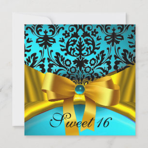 GELBES GOLD BAND TEAL AQUA BLAU SCHWARZER DAMAST EINLADUNG