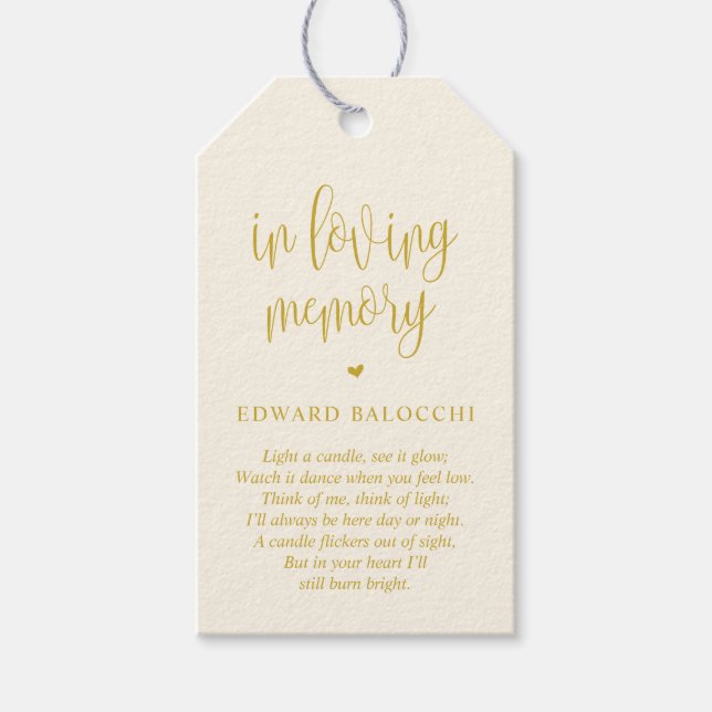 Gelbes Gold, Gedächtniskerze, Beerdigungsservice-T Geschenkanhänger (Vorderseite)