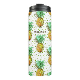 Gelbes Gold und grünes Ananas Muster. Thermosbecher