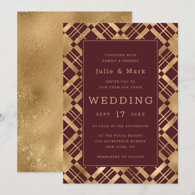 Gelbes Gold und jedes Karierte Hintergrundbild Einladung (Vorne/Hinten)