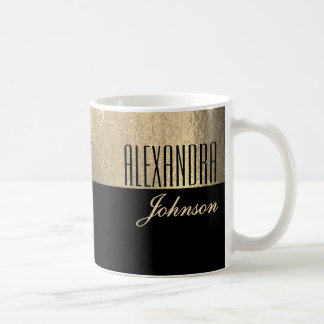 Gelbes Gold und schwarzer Elegantenname Kaffeetasse