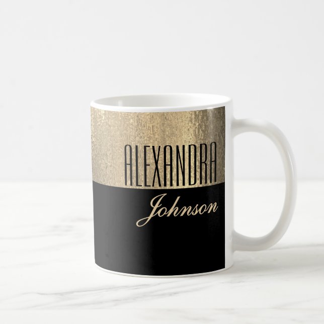 Gelbes Gold und schwarzer Elegantenname Kaffeetasse (Rechts)