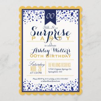 Gelbes Gold, Weiß, Navy Blue Überraschendes Party Einladung