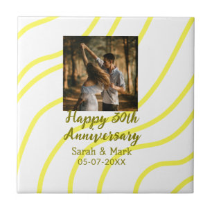 Gelbes goldenes Foto 30. Hochzeitstag Name Fliese