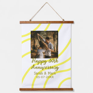 Gelbes goldenes Foto 30. Hochzeitstag Name Wandteppich Mit Holzrahmen