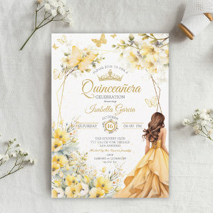 Gelbes Goldenes Tiara Blumen Schmetterlinge Quince Einladung