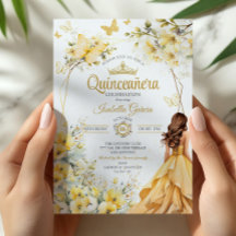 Gelbes Goldenes Tiara Blumen Schmetterlinge Quince