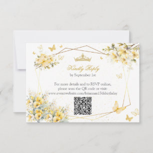 Gelbes Goldenes Tiara Blumen Schmetterlinge Quince RSVP Karte