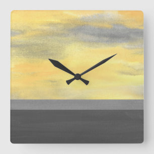 Gelbes graues abstraktes modernes quadratische wanduhr