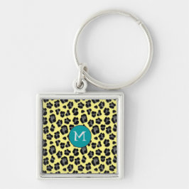 Gelbes graues Leopard-Printmonogramm Schlüsselanhänger