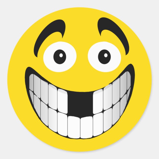 Gelbes Großes Grinsen mit Vermissten Zähnen Runder Aufkleber (Vorderseite)