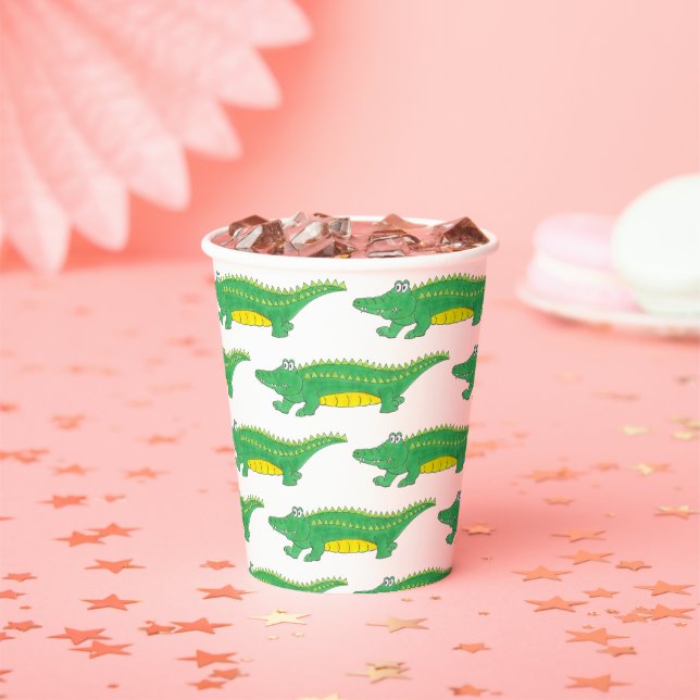 Gelbes Grün Gator Alligator Krokodil Krokyle Tier Pappbecher (Insitu)