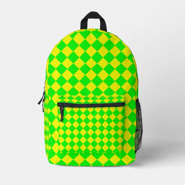 Gelbes grünes Schachbrett Diamantmuster Bedruckter Rucksack (Vorderseite)