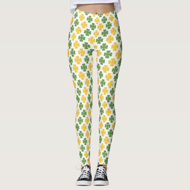 Gelbes, grünes und goldgelbes Kleeblatt Leggings (Vorderseite)