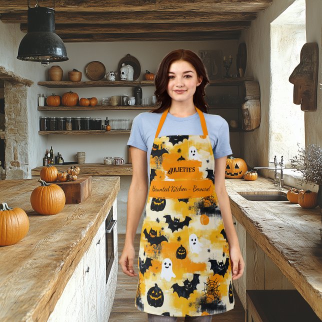 Gelbes Halloween mit Gespenstern, Pumpkins und Fle Schürze (Von Creator hochgeladen)