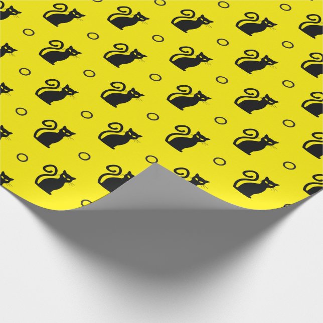 Gelbes Halloween-Umschlagpapier mit schwarzen Katz Geschenkpapier (Ecke)