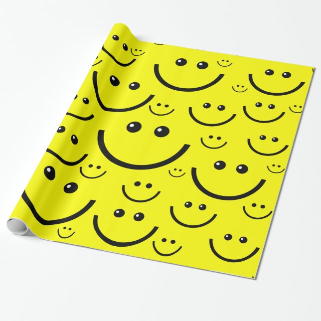 gelbes Happy-face-Print Geschenkpapier (Ungerollt)