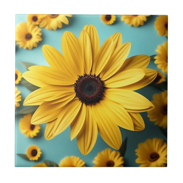 Gelbes Happy Floral Fliese (Vorderseite)