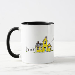 Gelbes Haus mit Wäsche Tasse