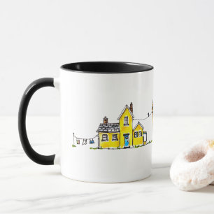 Gelbes Haus mit Wäsche Tasse