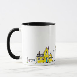 Gelbes Haus mit Wäsche Tasse