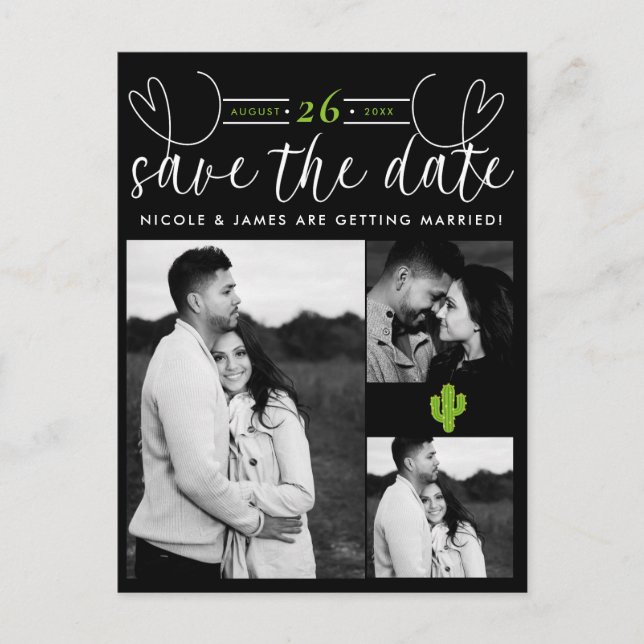 Gelbes Herz Kaktus Fiesta Liebe Save the Date Ankündigungspostkarte (Vorderseite)