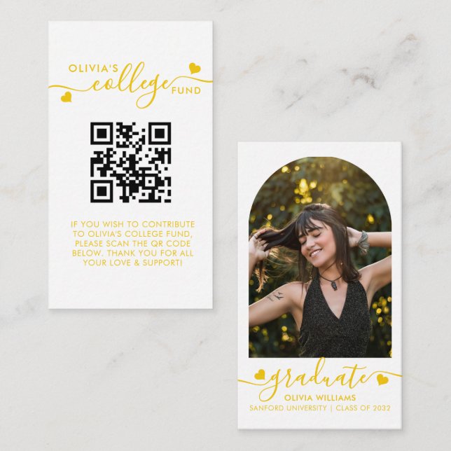 Gelbes Herz QR Code Uni Fund Foto Begleitkarte (Vorne/Hinten)