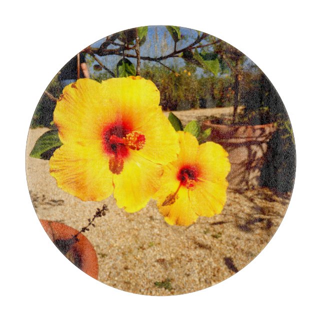 Gelbes Hibiskus Glasfaserkabel Schneidebrett (Vorderseite)