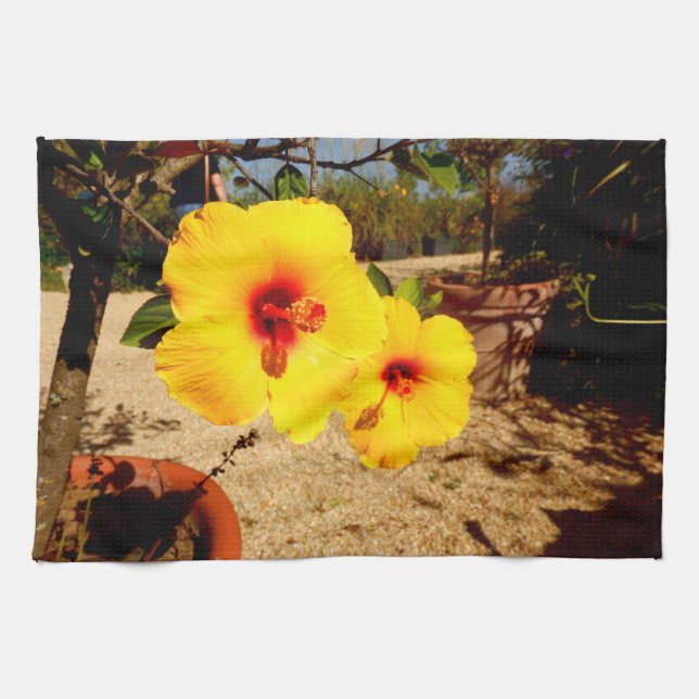 Gelbes Hibiskus Teetuch Geschirrtuch (Horizontal)