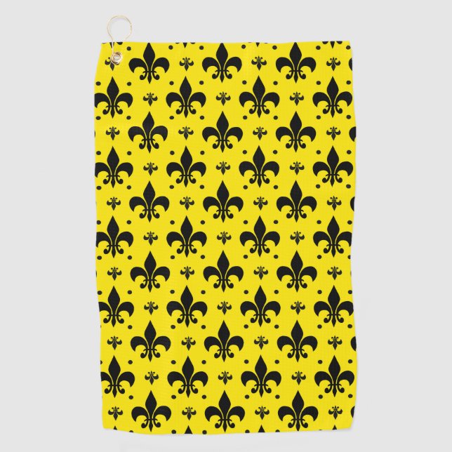 Gelbes Hintergrund Fleur-de-lis-Muster Golfhandtuch (Vorderseite)