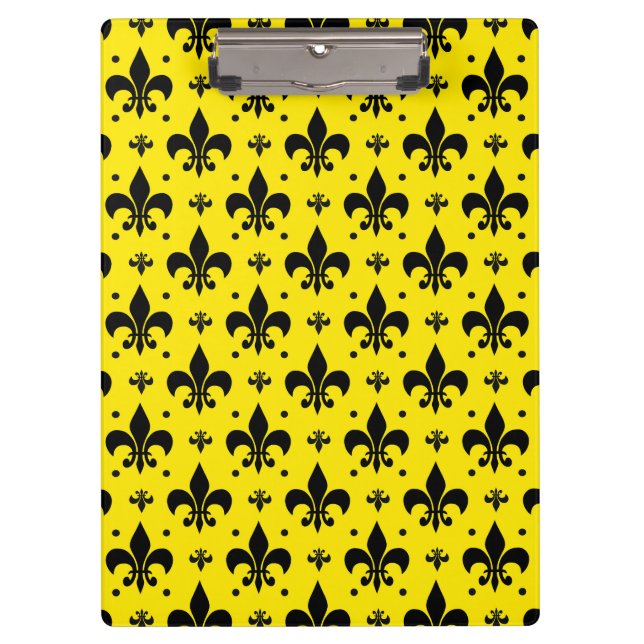 Gelbes Hintergrund Fleur-de-lis-Muster Klemmbrett (Vorderseite)