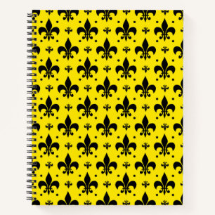 Gelbes Hintergrund Fleur-de-lis-Muster Notizbuch