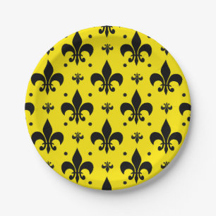 Gelbes Hintergrund Fleur-de-lis-Muster Pappteller