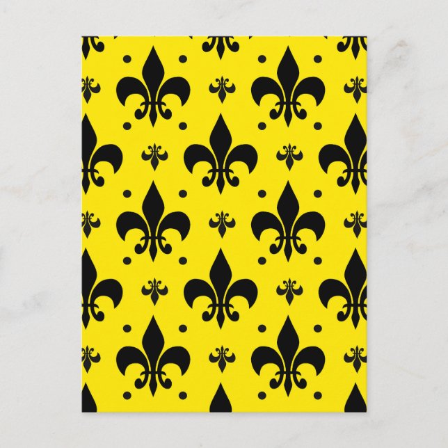 Gelbes Hintergrund Fleur-de-lis-Muster Postkarte (Vorderseite)