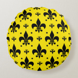 Gelbes Hintergrund Fleur-de-lis-Muster Rundes Kissen
