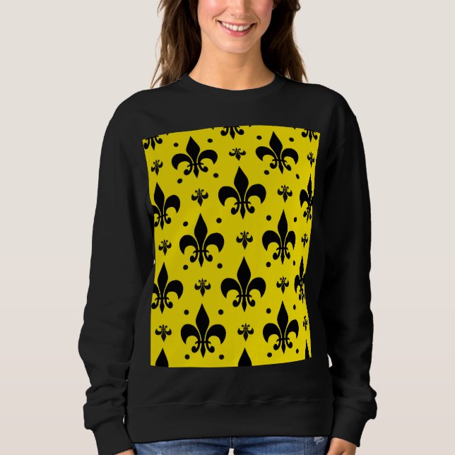 Gelbes Hintergrund Fleur-de-lis-Muster Sweatshirt (Vorderseite)
