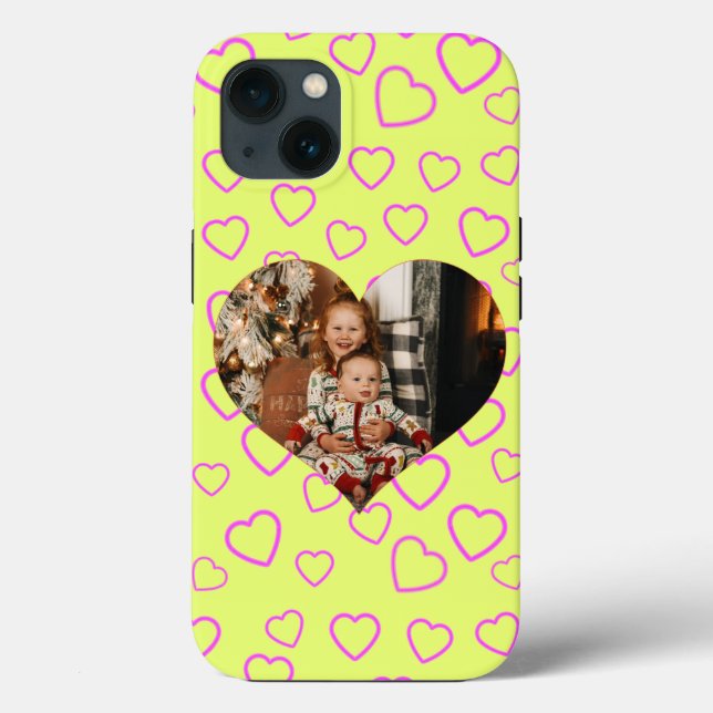 Gelbes Hintergrundbild mit rosa Herzmuster - kunde Case-Mate iPhone Hülle (Rückseite)