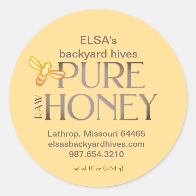 Gelbes Honig-Tropfen-Etikett mit Biene Runder Aufkleber (Vorderseite)