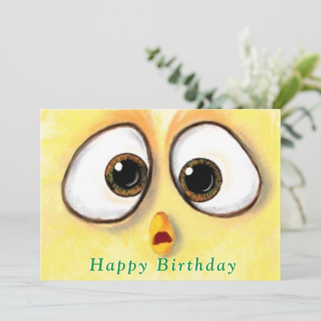 Gelbes Huhn Überraschte große Augen - Happy Birthd (Stehend Vorderseite)