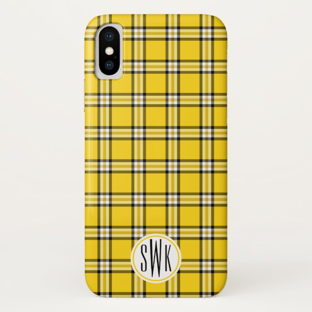 Gelbes kariertes Monogramm Case-Mate iPhone Hülle (Rückseite)