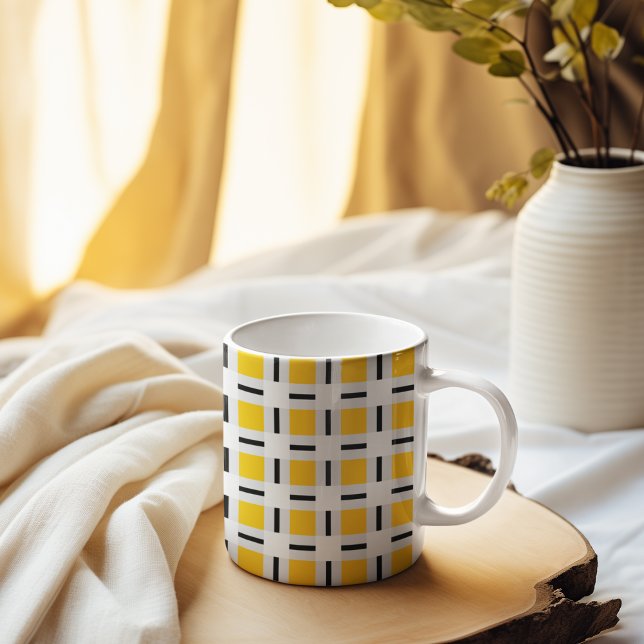 Gelbes Kariertes Muster Kaffeetasse (mug)
