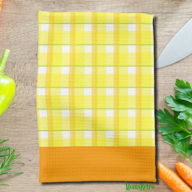 Gelbes Kariertes und orangefarbenes Küchentuch (Yellow Plaid Pattern kitchen towel)