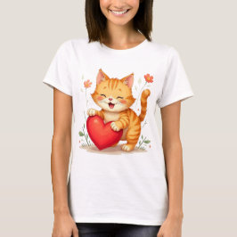 Gelbes Katze hält rotes Herz Frauen T-Shirt