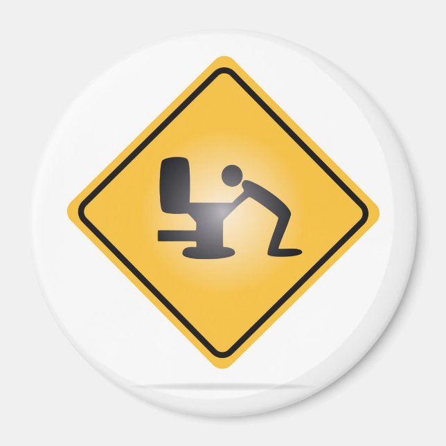 Gelbes Khangover-Warnschild für runder Magnet (Vorne)