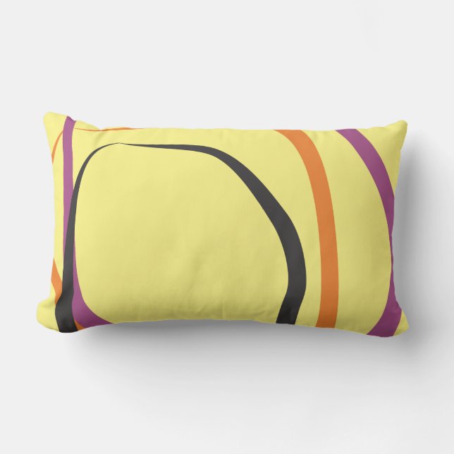 Gelbes Kissen mit Lila und Mandarine Akzente (Vorderseite)
